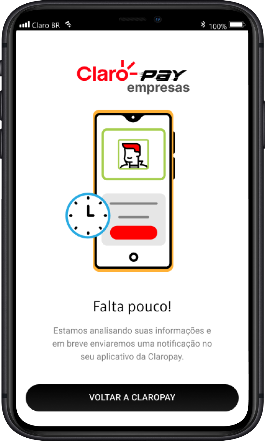 Tela de conclusão — falta pouco