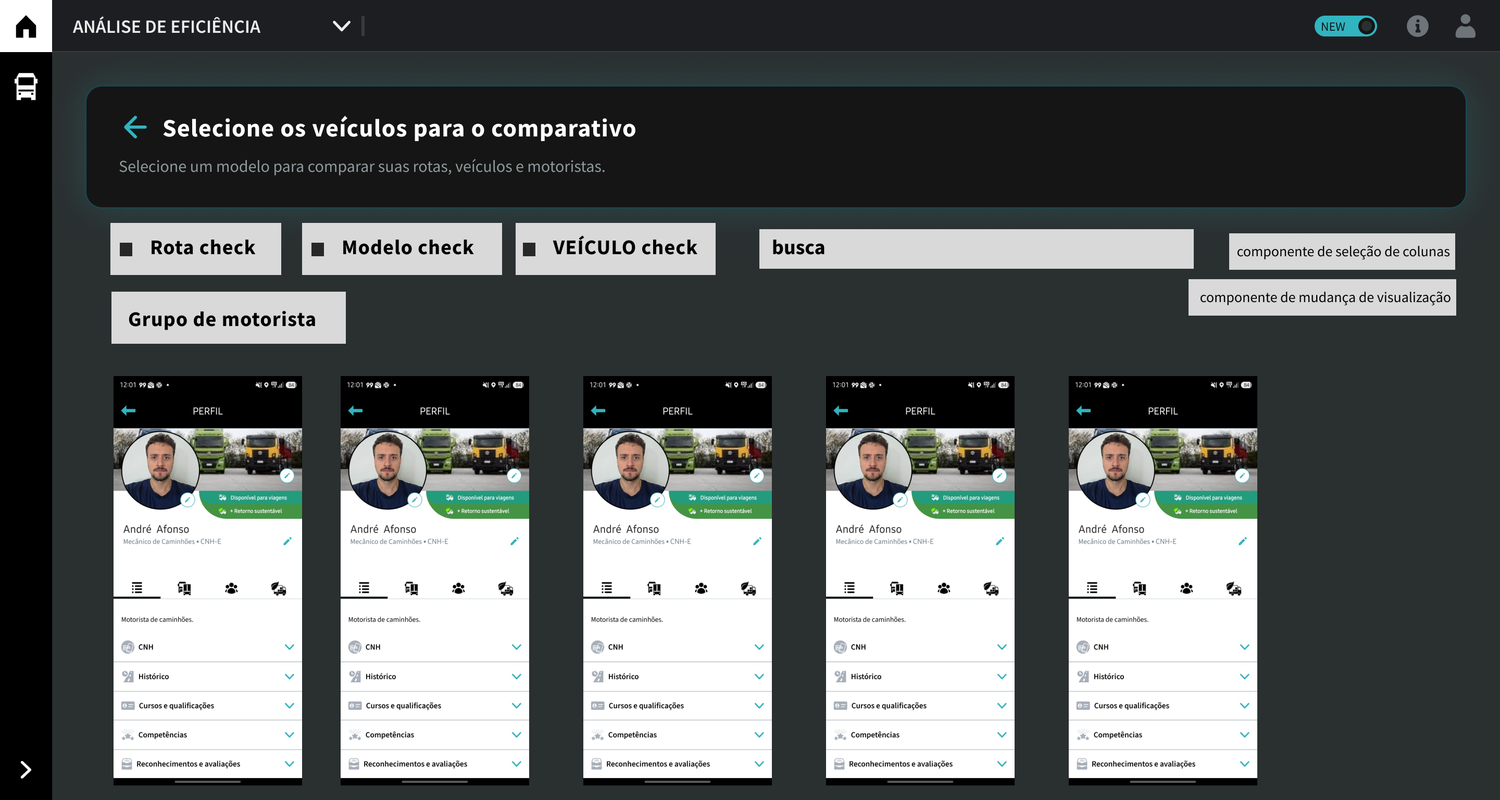 Wireframe — seleção do motorista